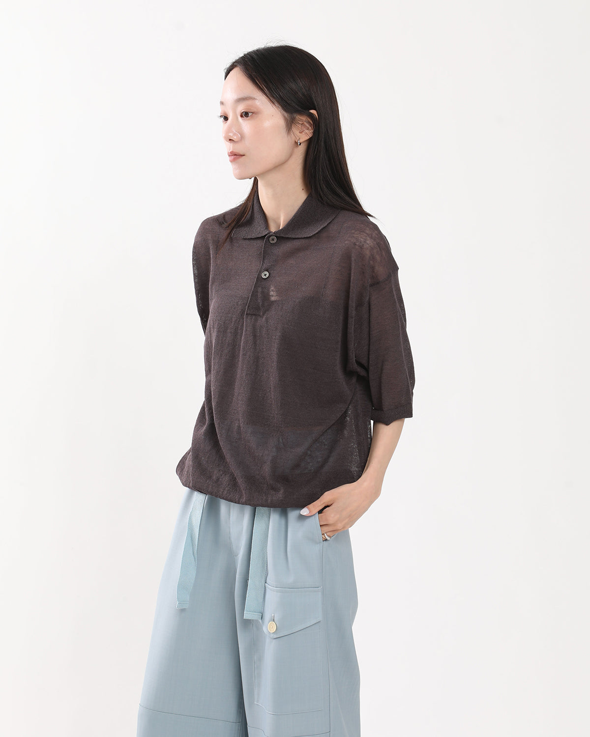 16G LINEN NYLON SHEER KNIT POLO SHIRT