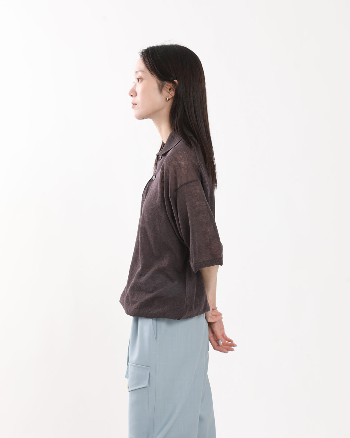 16G LINEN NYLON SHEER KNIT POLO SHIRT