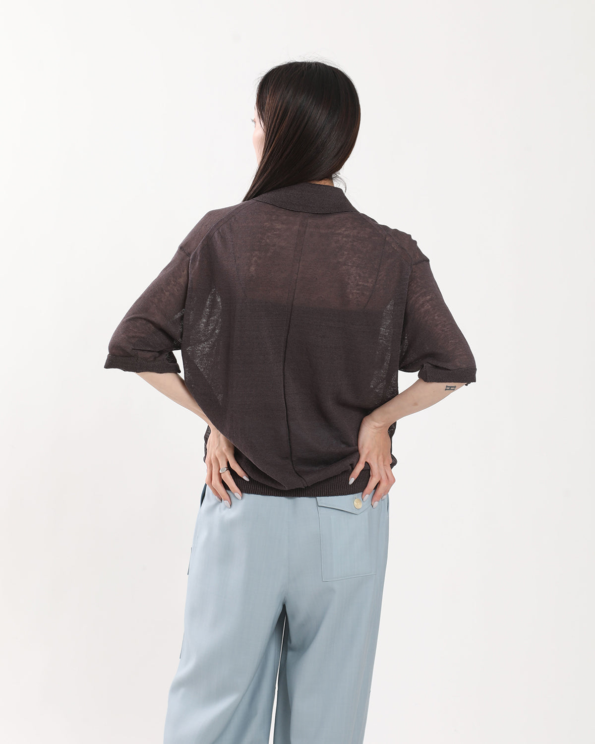 16G LINEN NYLON SHEER KNIT POLO SHIRT