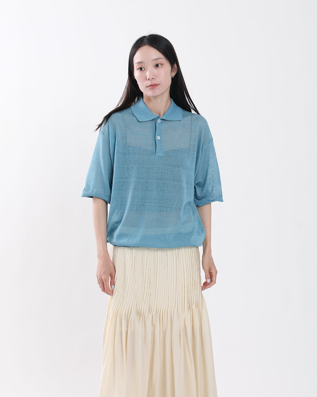 16G LINEN NYLON SHEER KNIT POLO SHIRT
