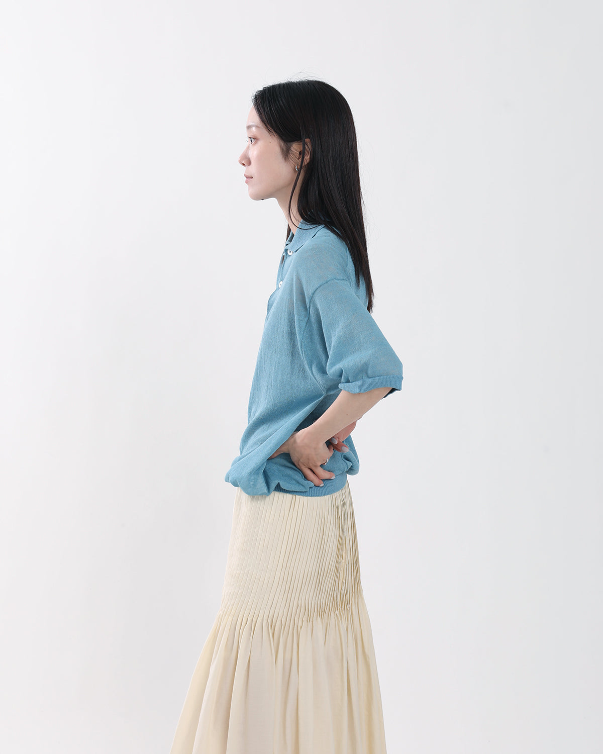 16G LINEN NYLON SHEER KNIT POLO SHIRT