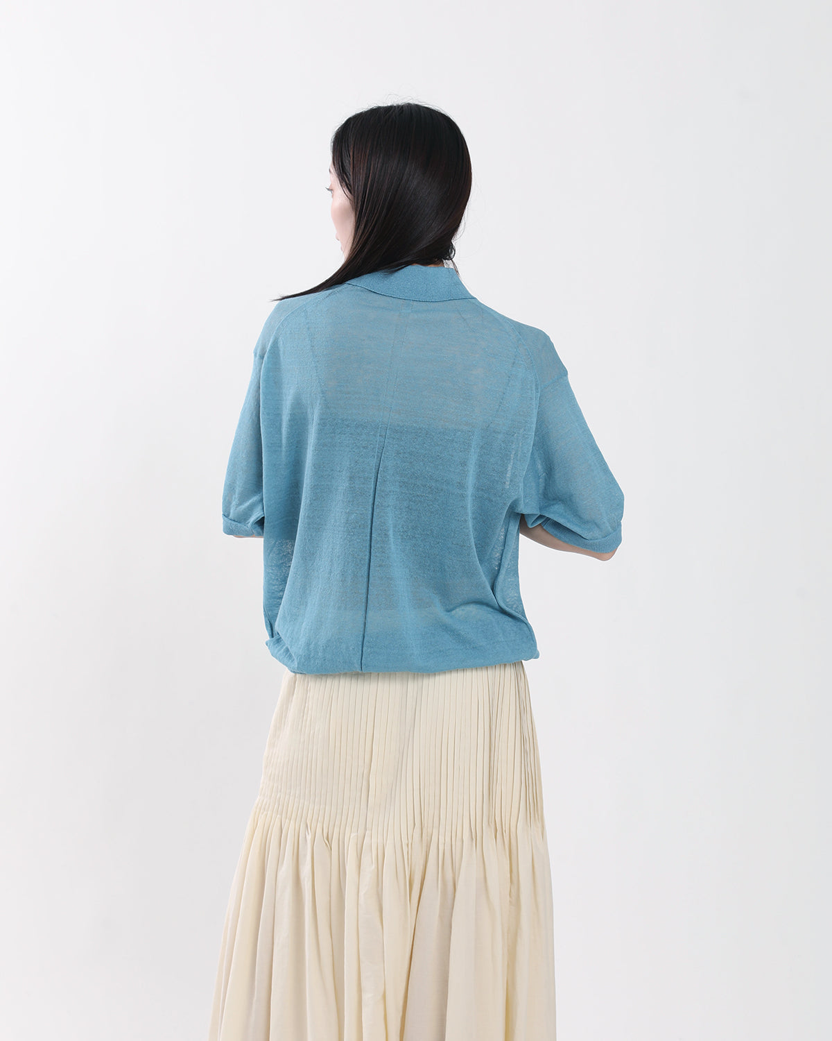 16G LINEN NYLON SHEER KNIT POLO SHIRT