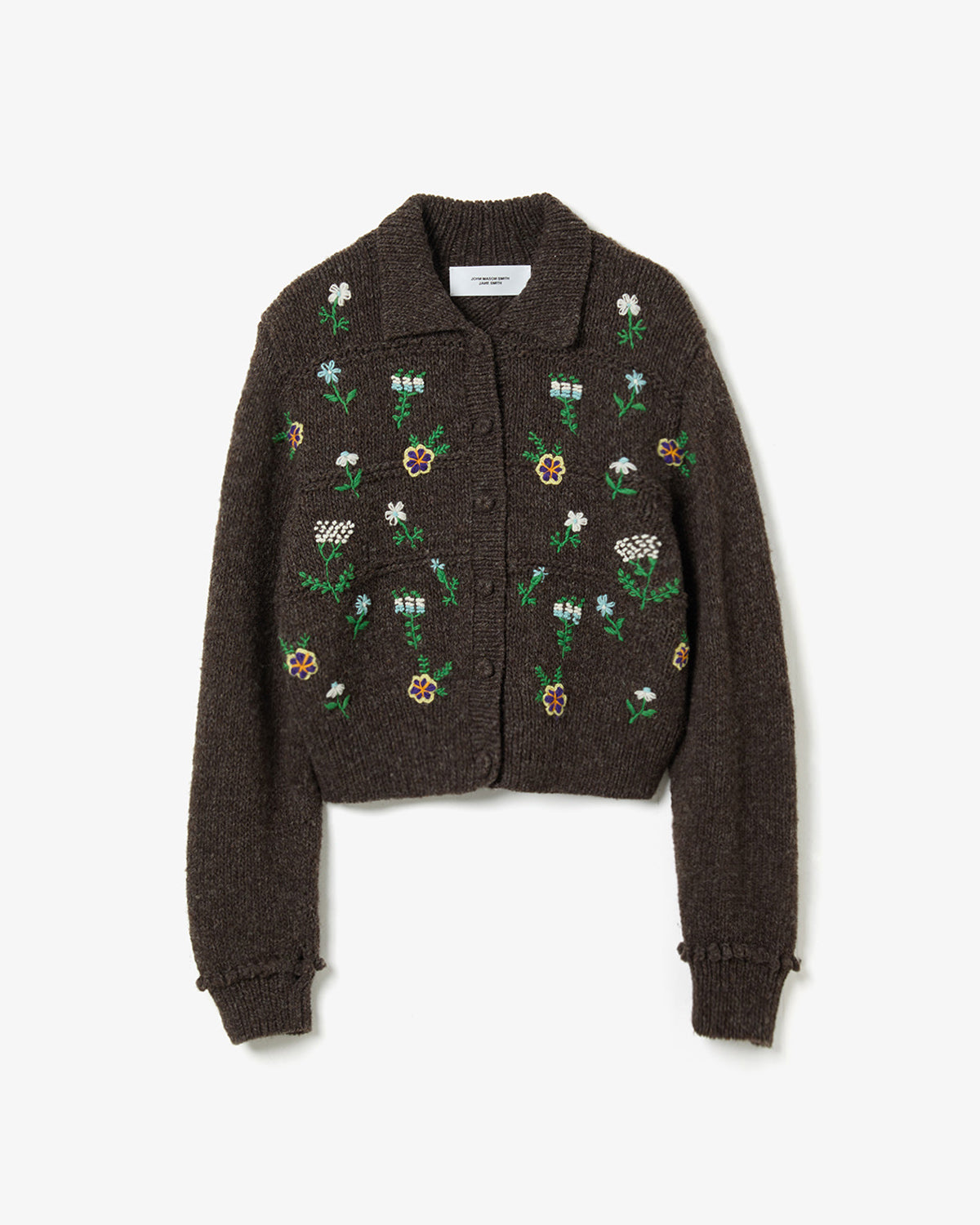 FLORAL EMBROIDERY WOOL POLO CARDIGAN