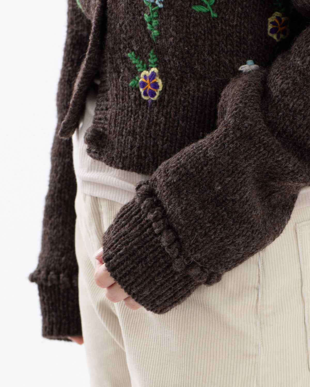 FLORAL EMBROIDERY WOOL POLO CARDIGAN