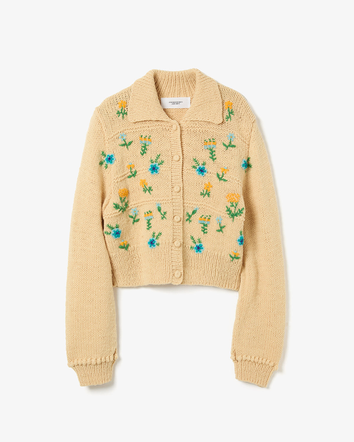 FLORAL EMBROIDERY WOOL POLO CARDIGAN