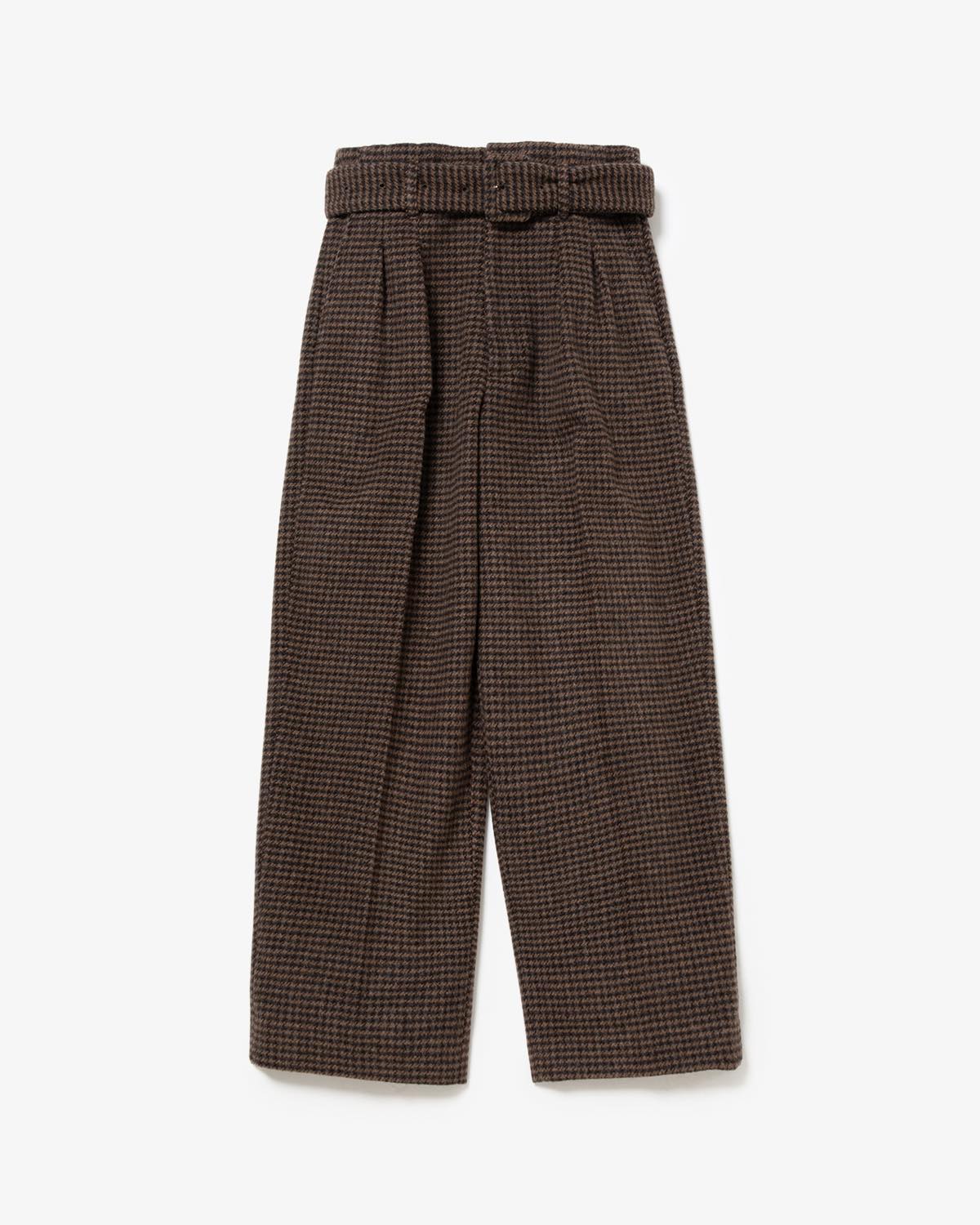 WOOL POLYESTER GUNCLUB CHECK BELTED TWO TUCK SLACKS