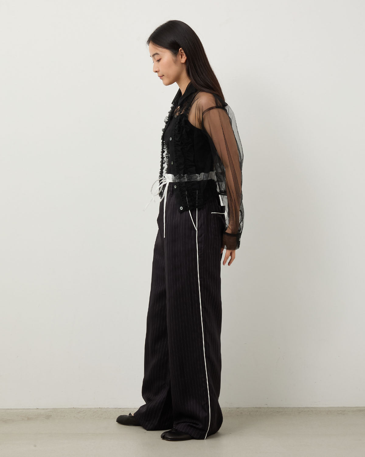 STRIPE CUPRO PIPING PAJAMA PANTS