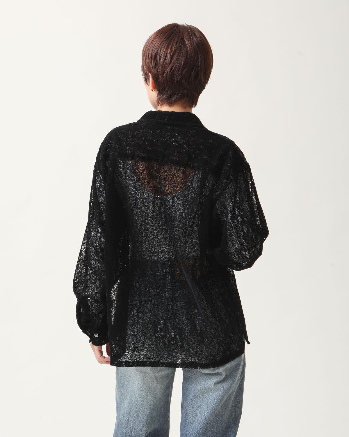 FLOCKY LACE OPEN COLLAR SHIRT