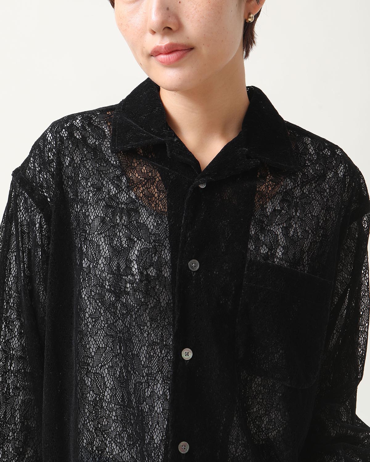 FLOCKY LACE OPEN COLLAR SHIRT