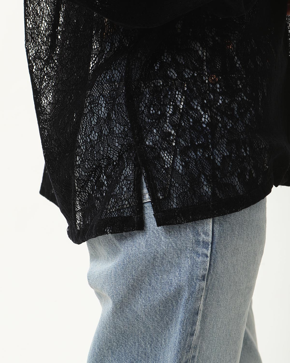 FLOCKY LACE OPEN COLLAR SHIRT