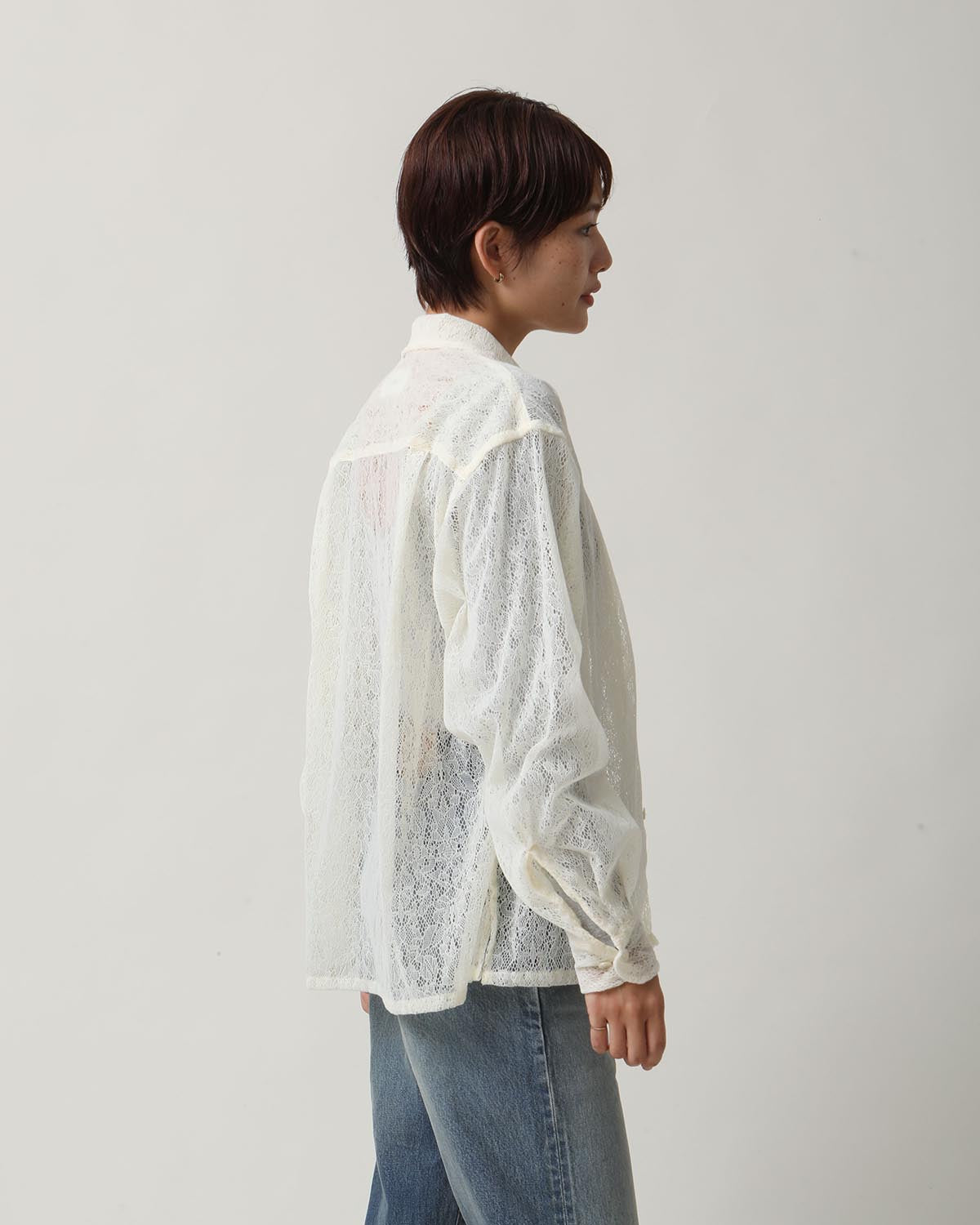 FLOCKY LACE OPEN COLLAR SHIRT