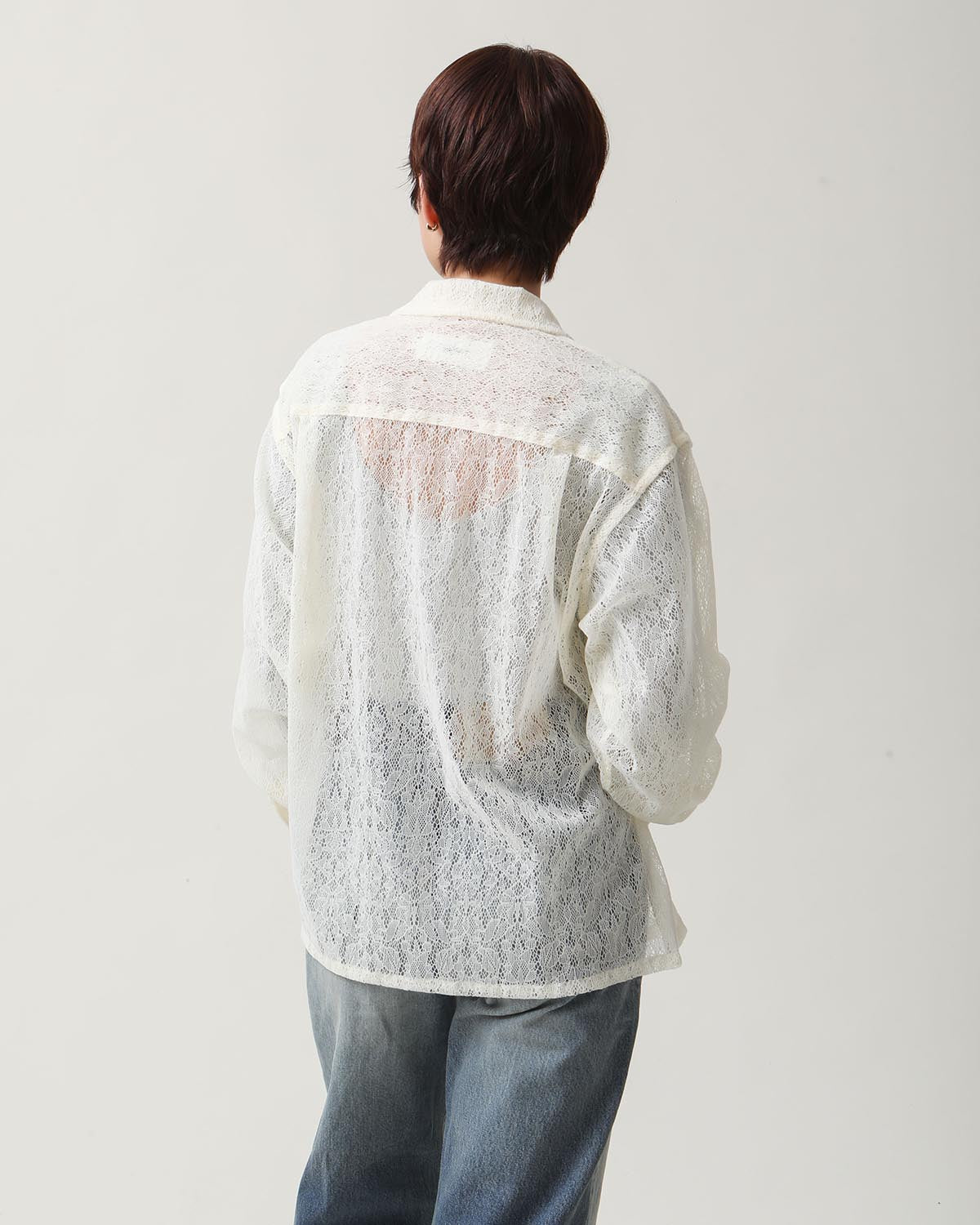 FLOCKY LACE OPEN COLLAR SHIRT