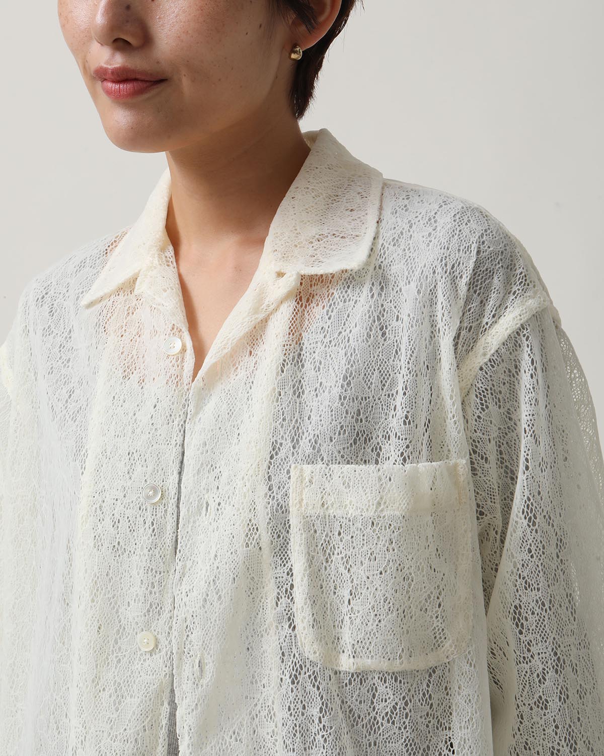 FLOCKY LACE OPEN COLLAR SHIRT