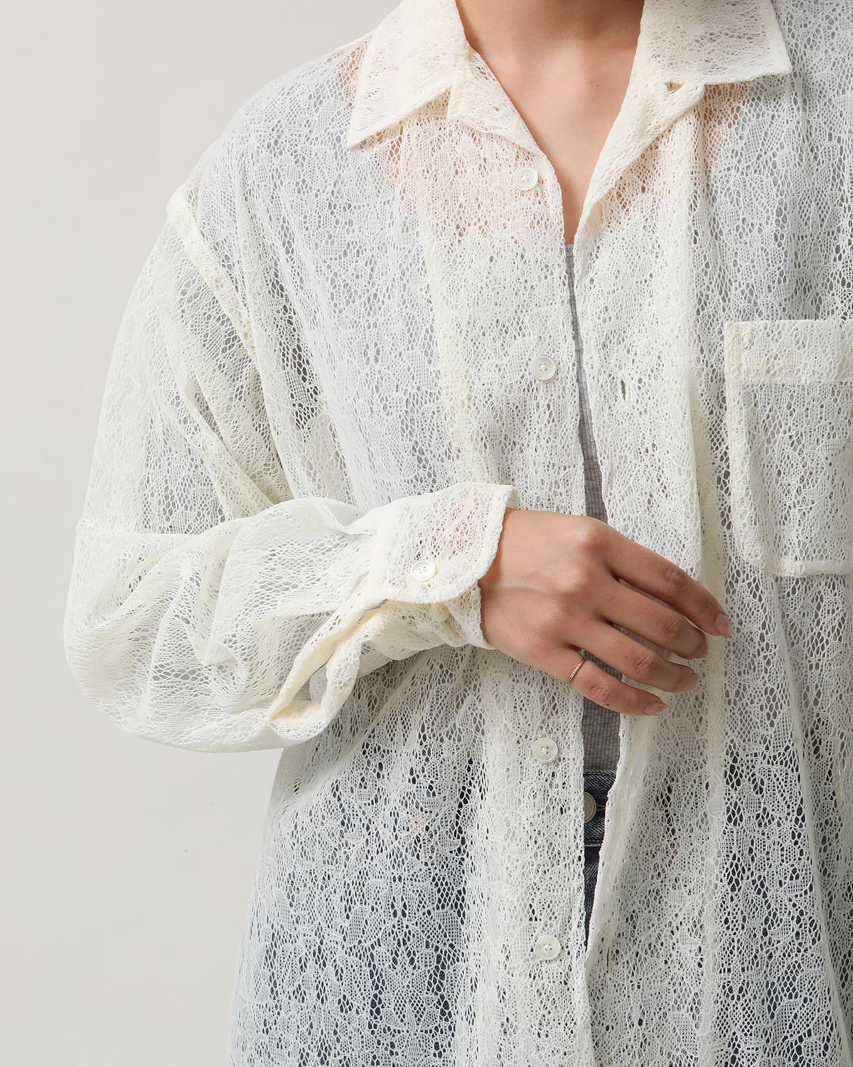 FLOCKY LACE OPEN COLLAR SHIRT