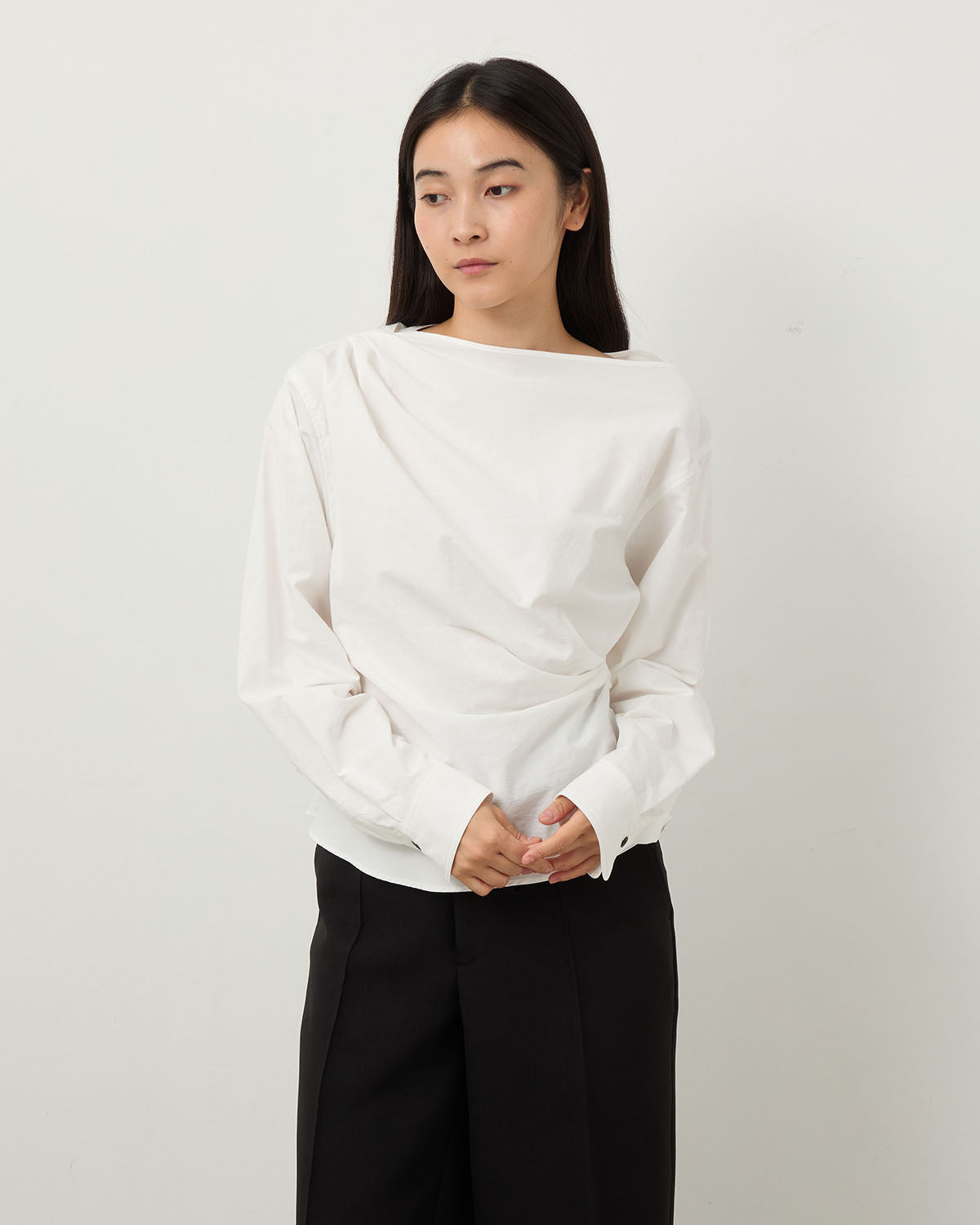 WASHED COTTON BROAD TUCK GATHER P/O SHIRT