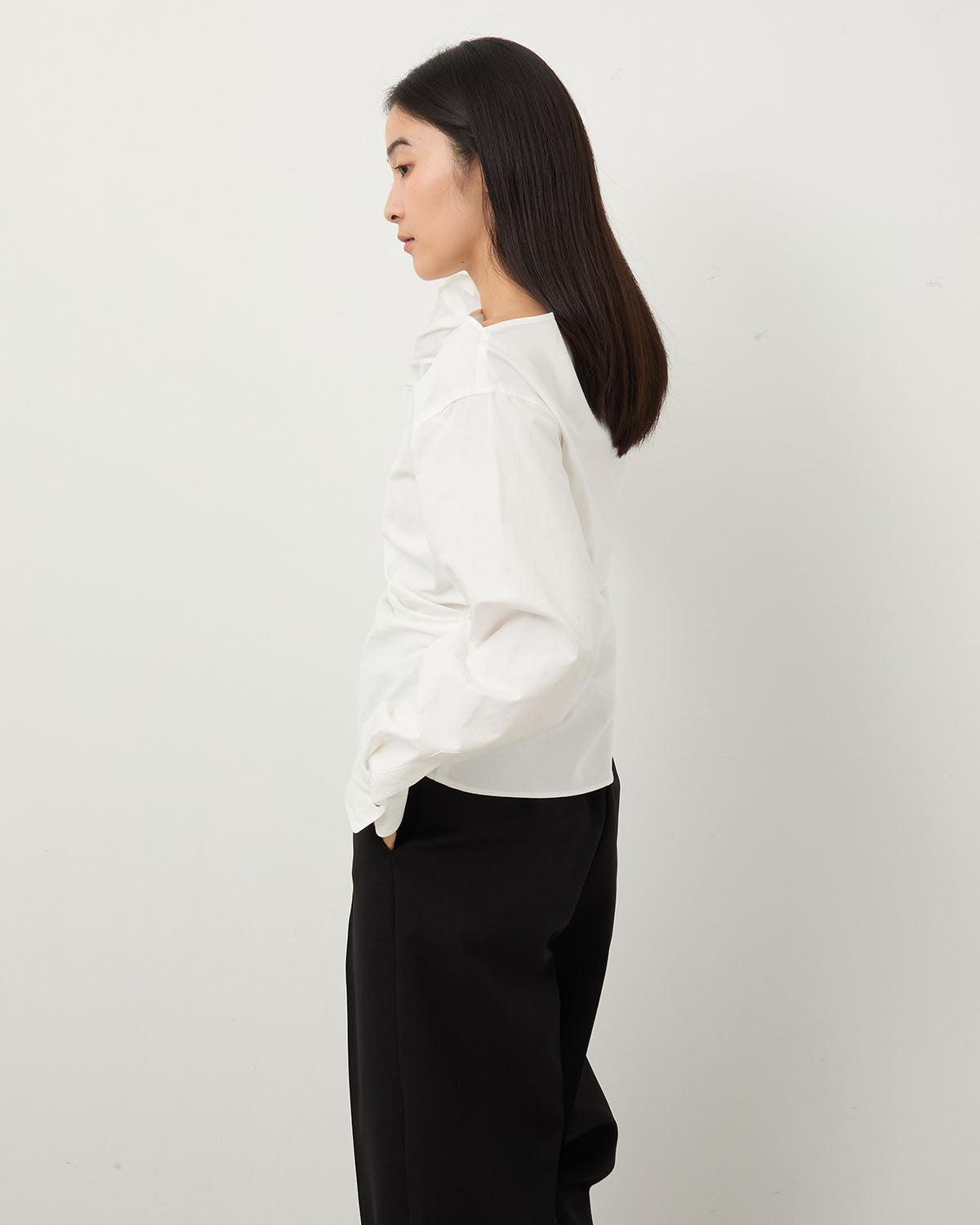WASHED COTTON BROAD TUCK GATHER P/O SHIRT