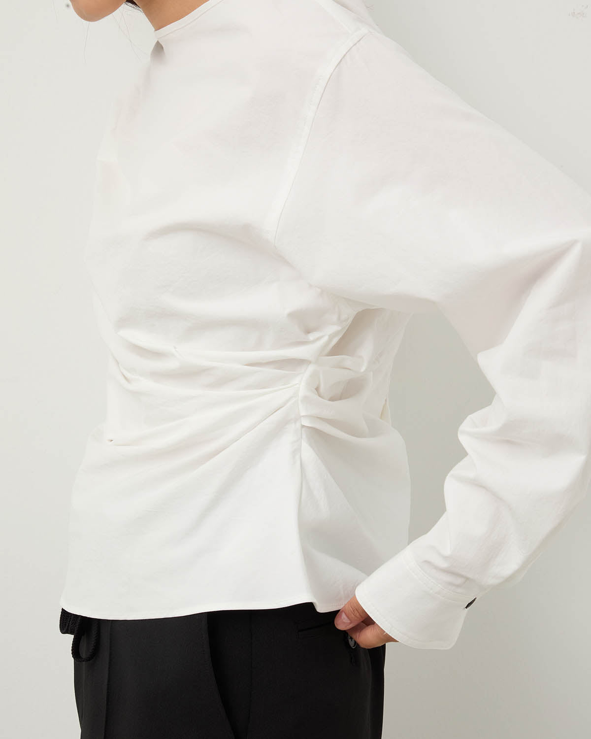 WASHED COTTON BROAD TUCK GATHER P/O SHIRT