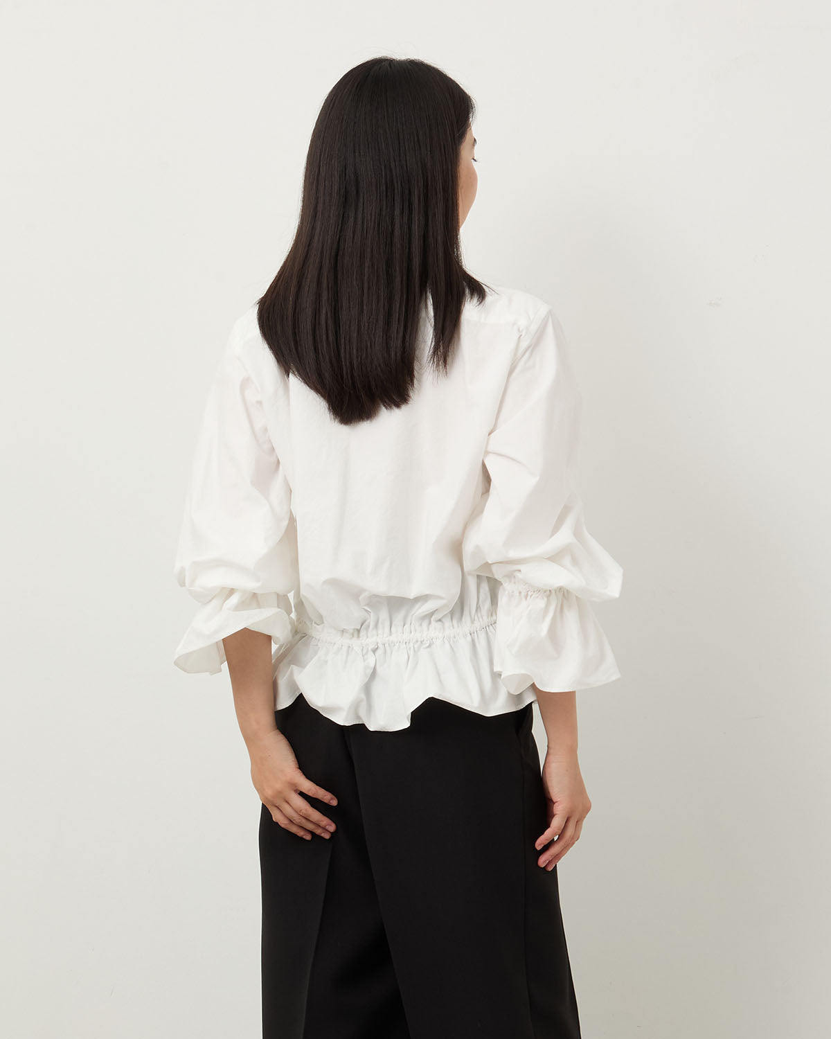 WASHED COTTON BROAD BOW TIE GATHER SHIRT