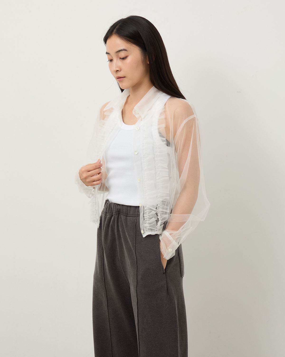 NYLON TULLE FRILLS SHIRTS