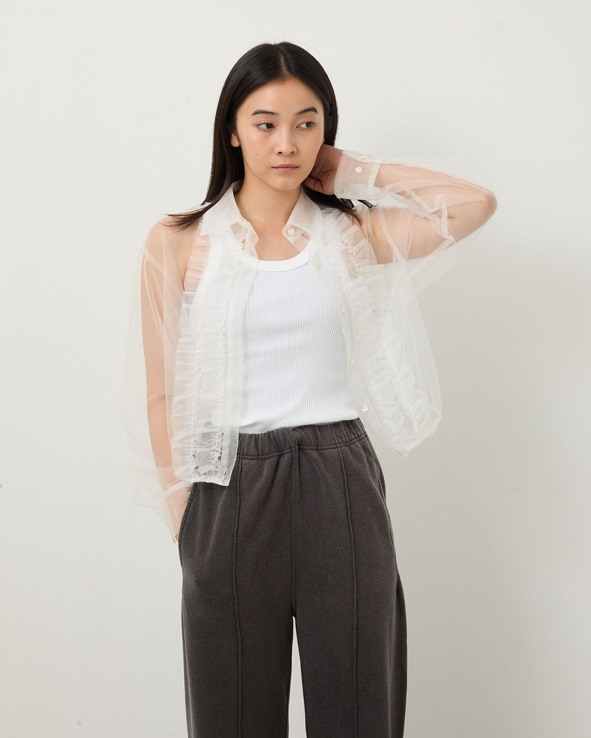 NYLON TULLE FRILLS SHIRTS