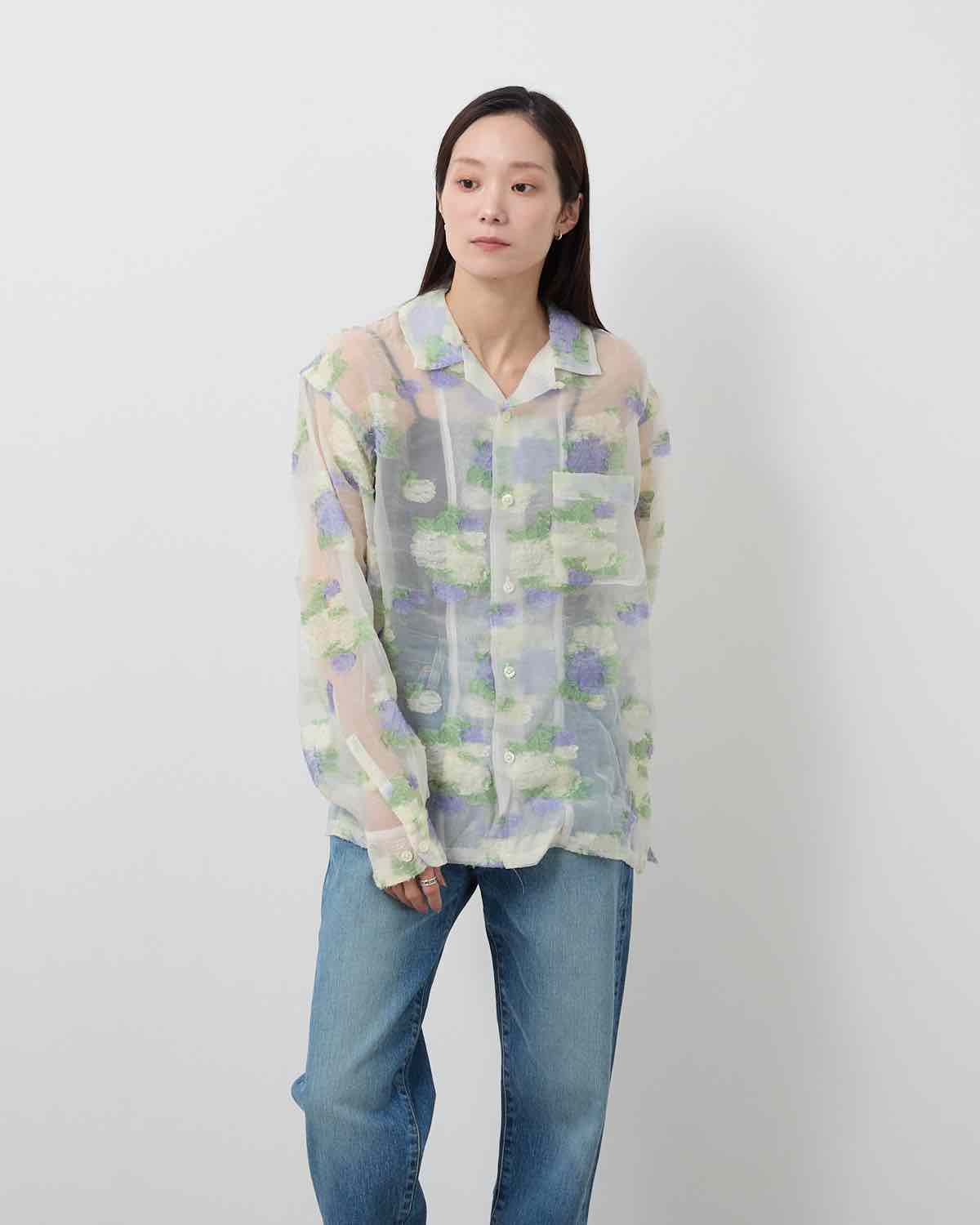 FLOWER JACQUARD OPEN COLLAR SHIRT