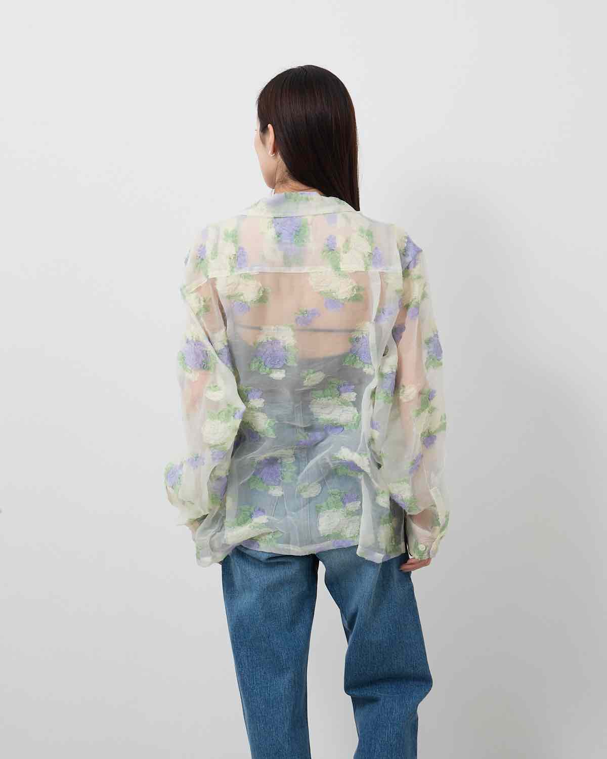 FLOWER JACQUARD OPEN COLLAR SHIRT