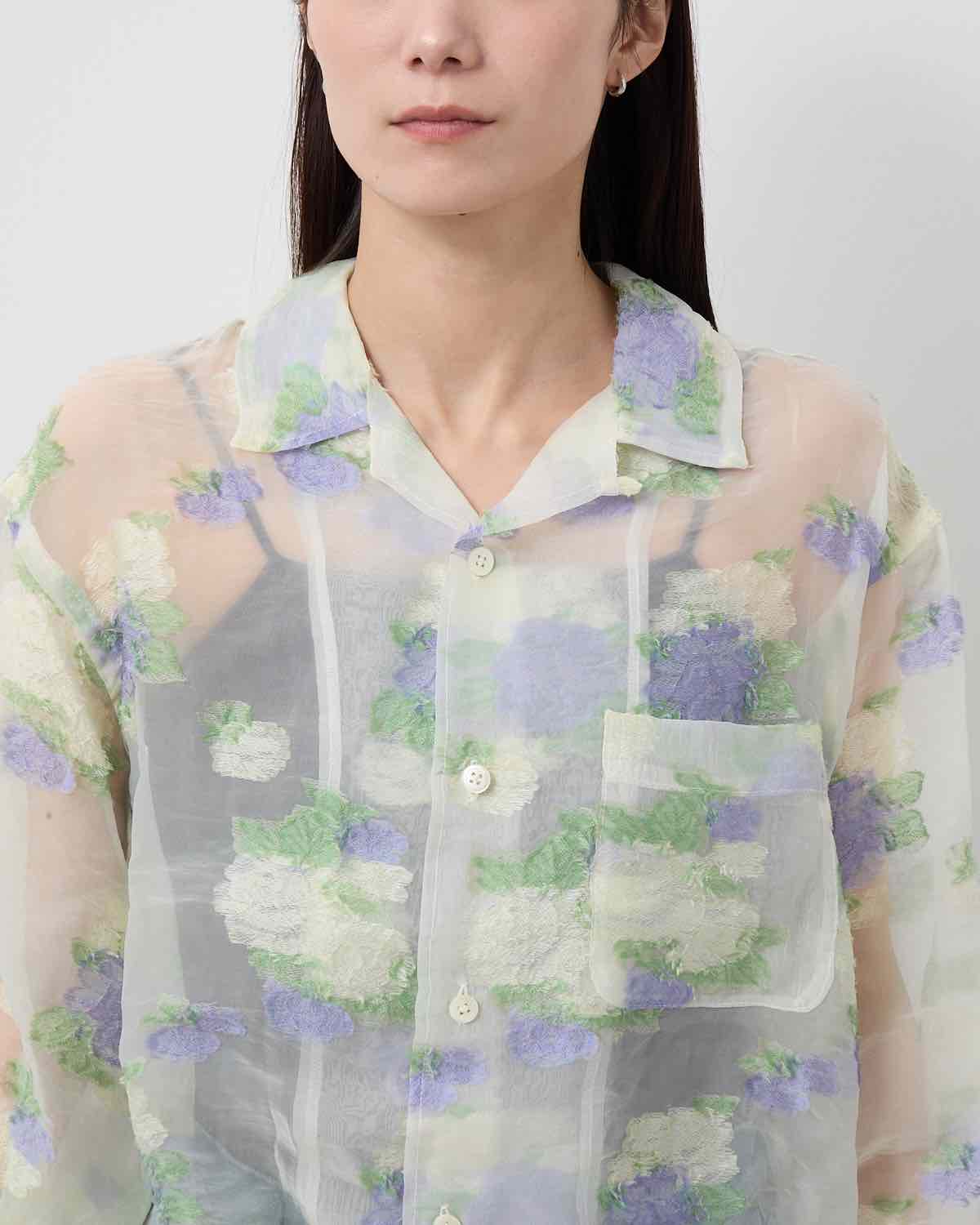 FLOWER JACQUARD OPEN COLLAR SHIRT