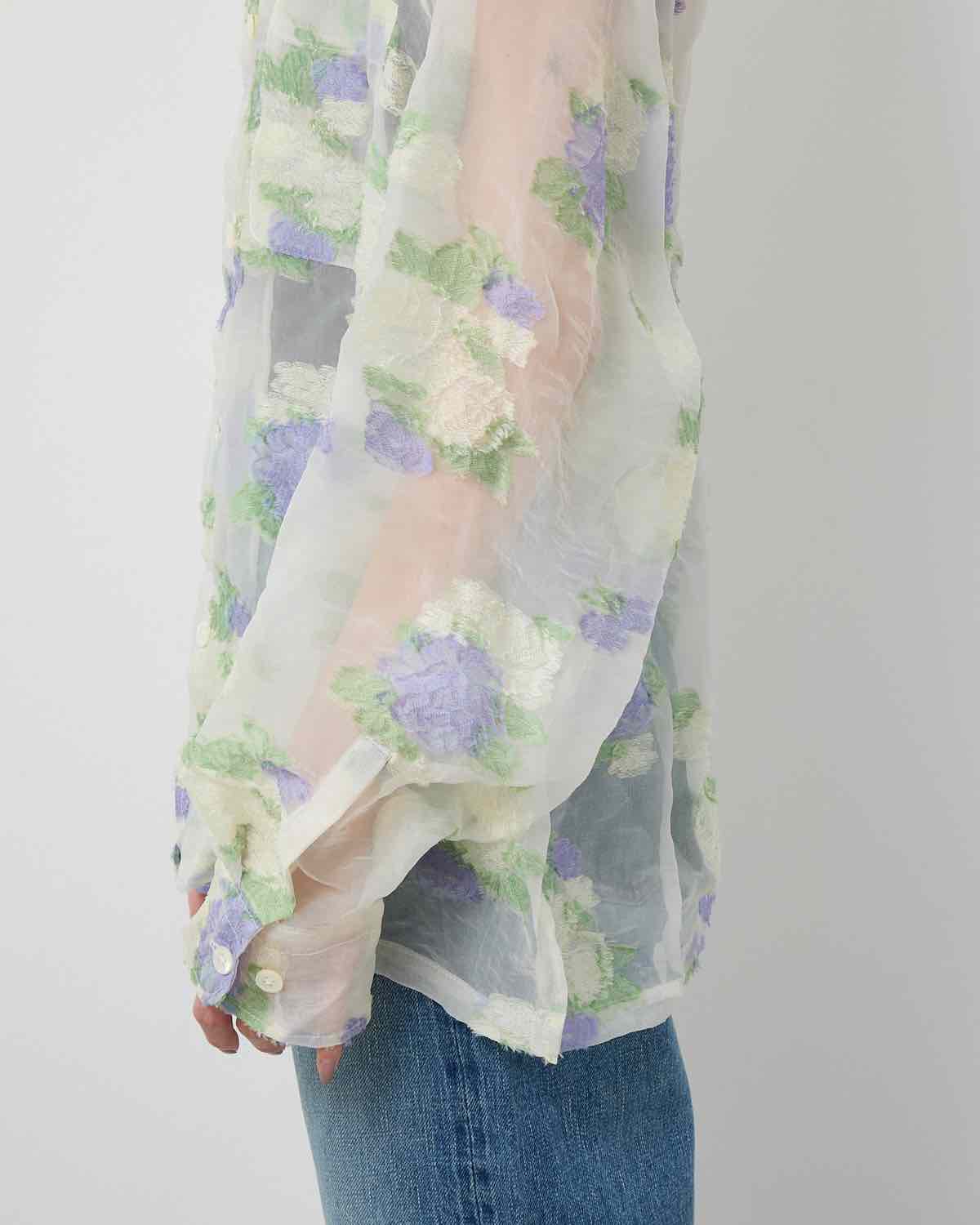 FLOWER JACQUARD OPEN COLLAR SHIRT