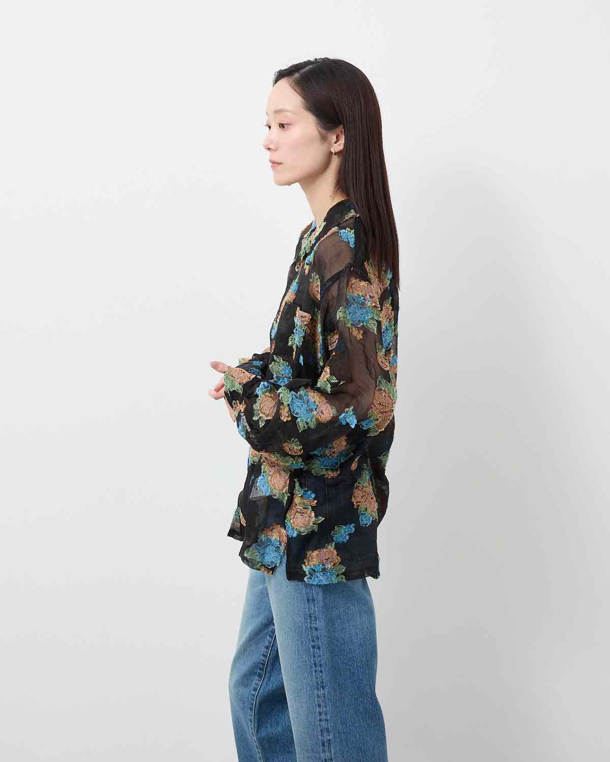 FLOWER JACQUARD OPEN COLLAR SHIRT
