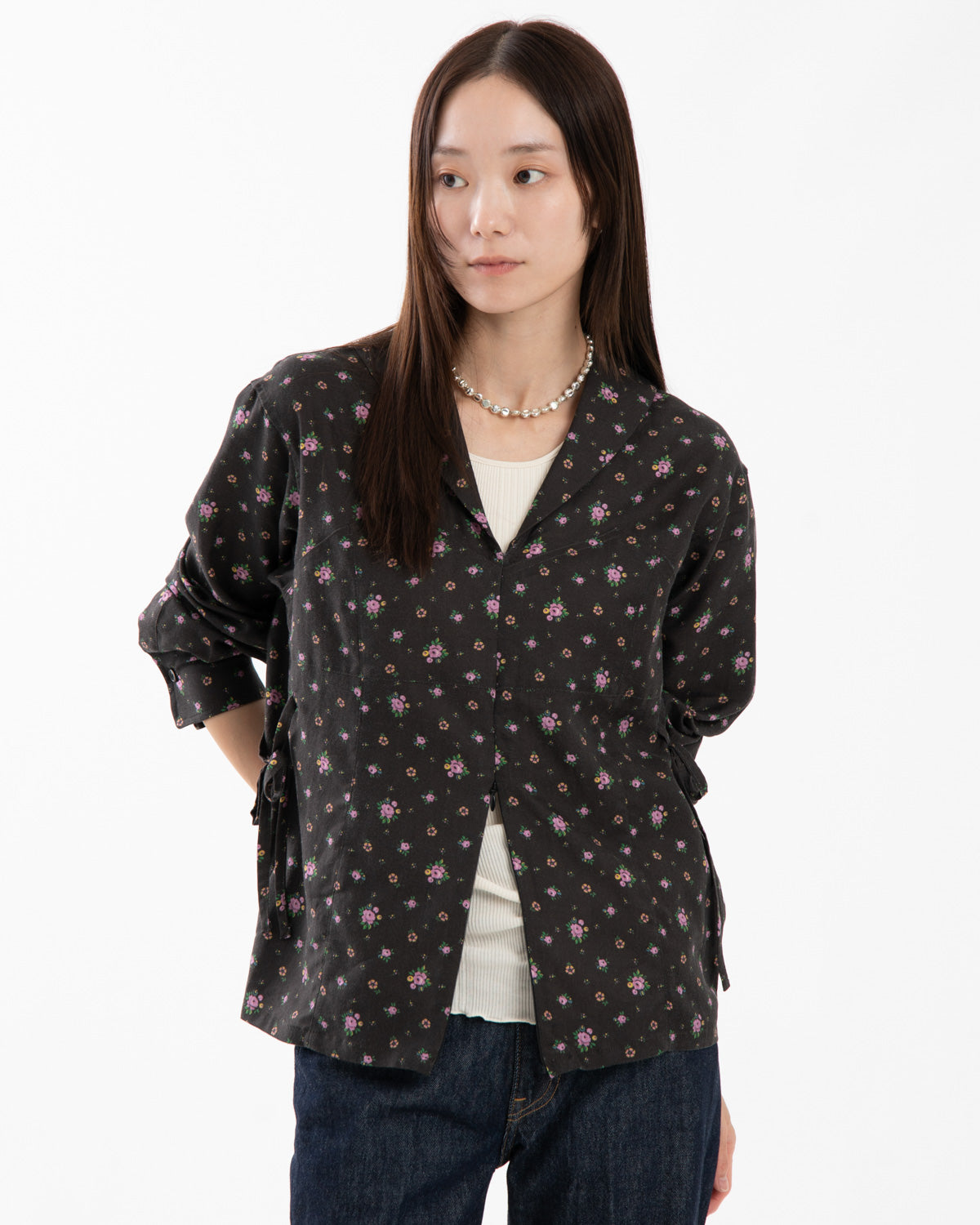 FLOWER PRINT SAILOR COLLAR SHIRT