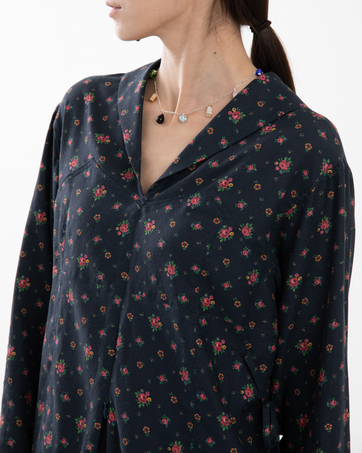 FLOWER PRINT SAILOR COLLAR SHIRT