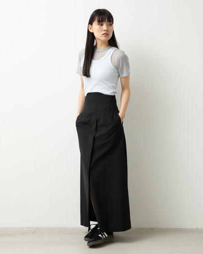 POLYESTER WOOL TROPICAL HIGH WAIST SKIRT