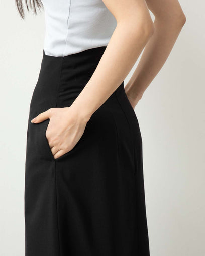 POLYESTER WOOL TROPICAL HIGH WAIST SKIRT