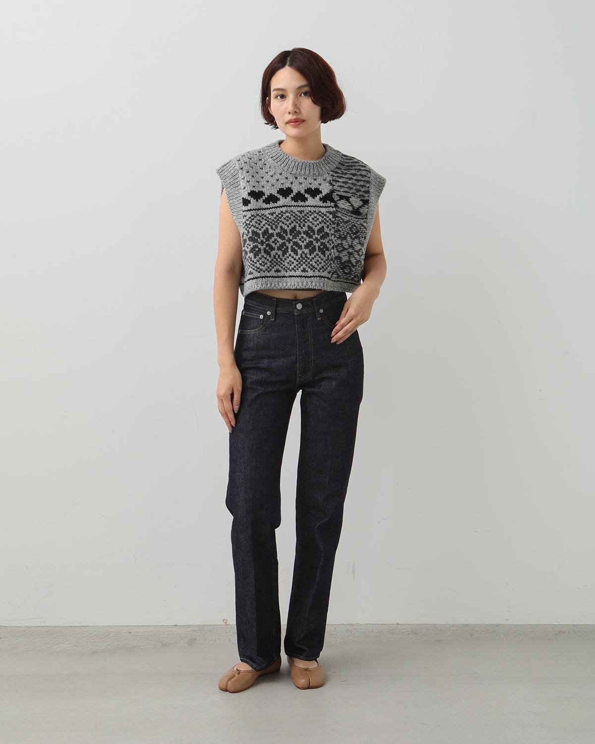 3G FAIR ISLE KNIT CREWNECK SHORT VEST