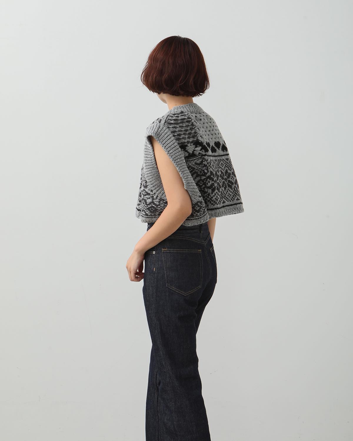 3G FAIR ISLE KNIT CREWNECK SHORT VEST