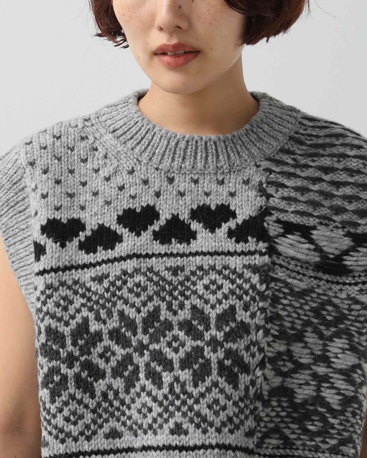 3G FAIR ISLE KNIT CREWNECK SHORT VEST