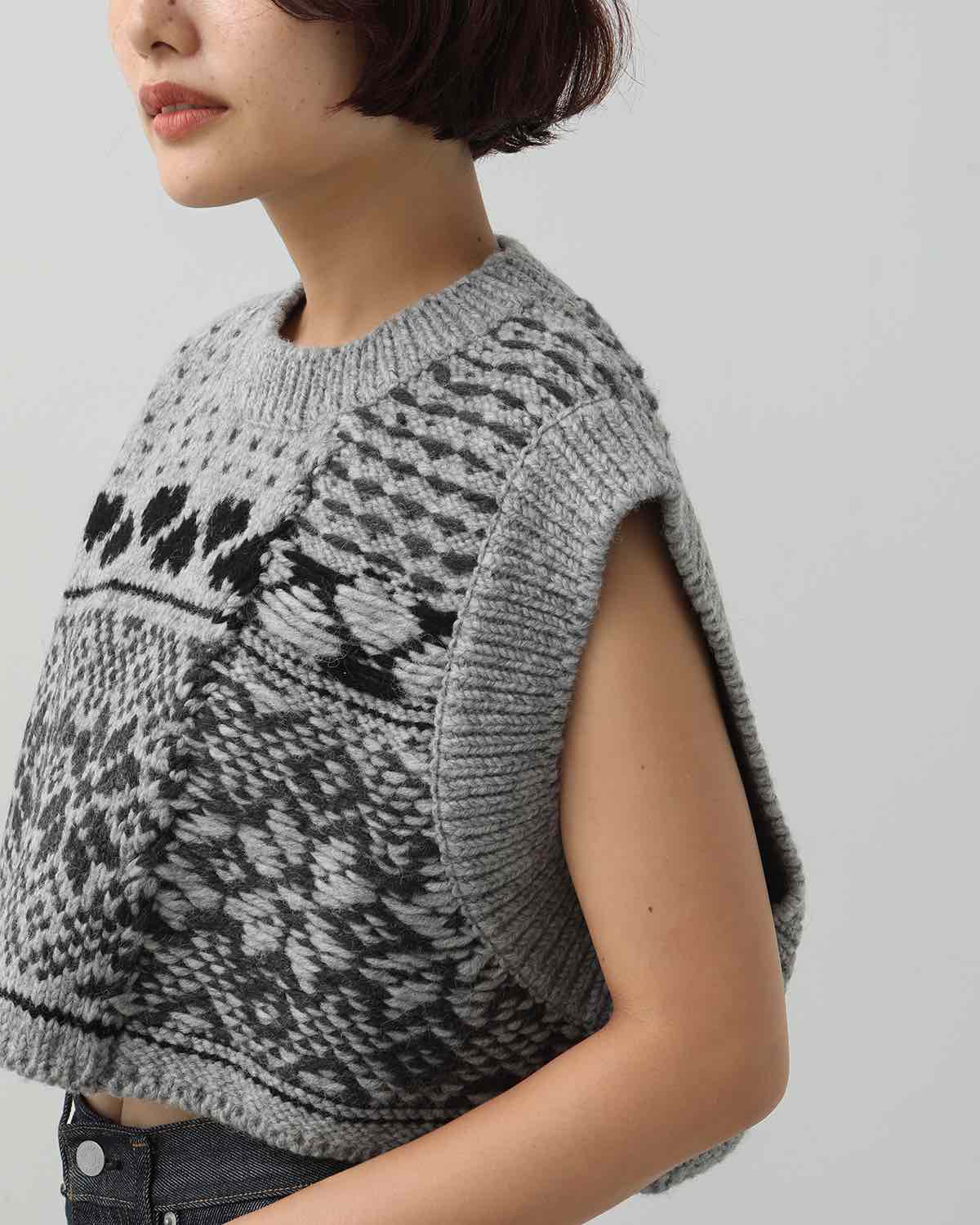 3G FAIR ISLE KNIT CREWNECK SHORT VEST