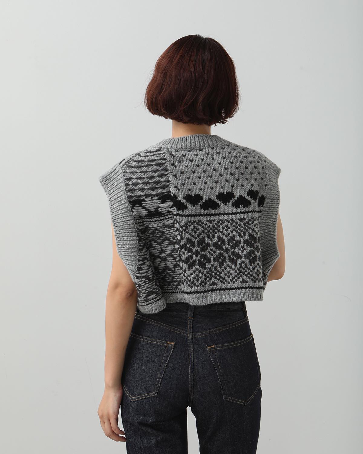 3G FAIR ISLE KNIT CREWNECK SHORT VEST