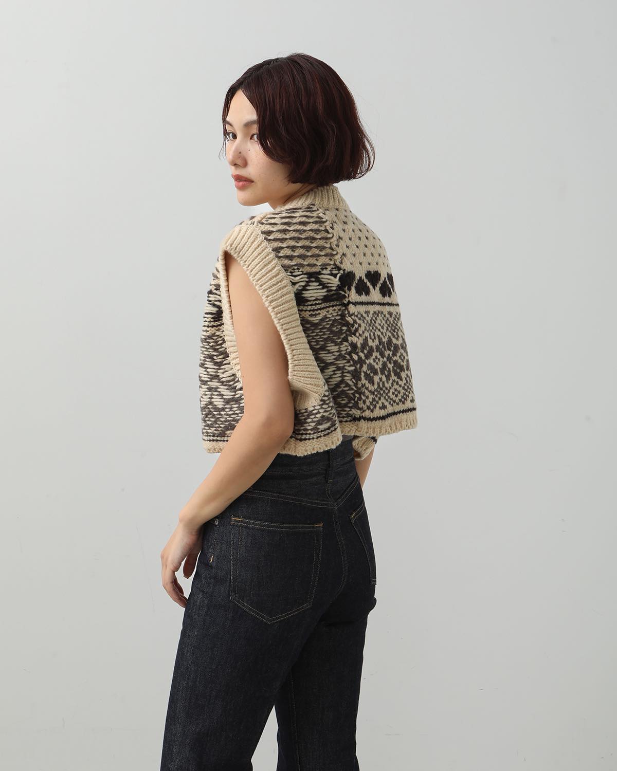 3G FAIR ISLE KNIT CREWNECK SHORT VEST