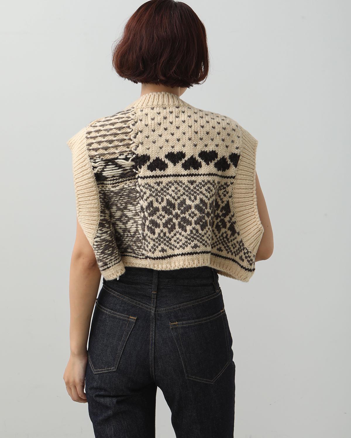 3G FAIR ISLE KNIT CREWNECK SHORT VEST