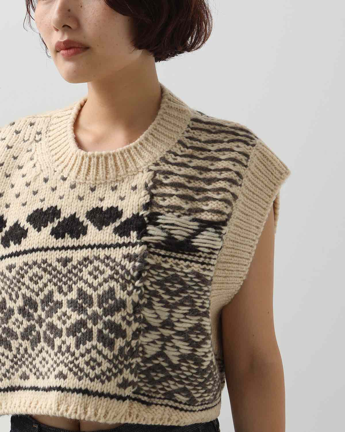 3G FAIR ISLE KNIT CREWNECK SHORT VEST