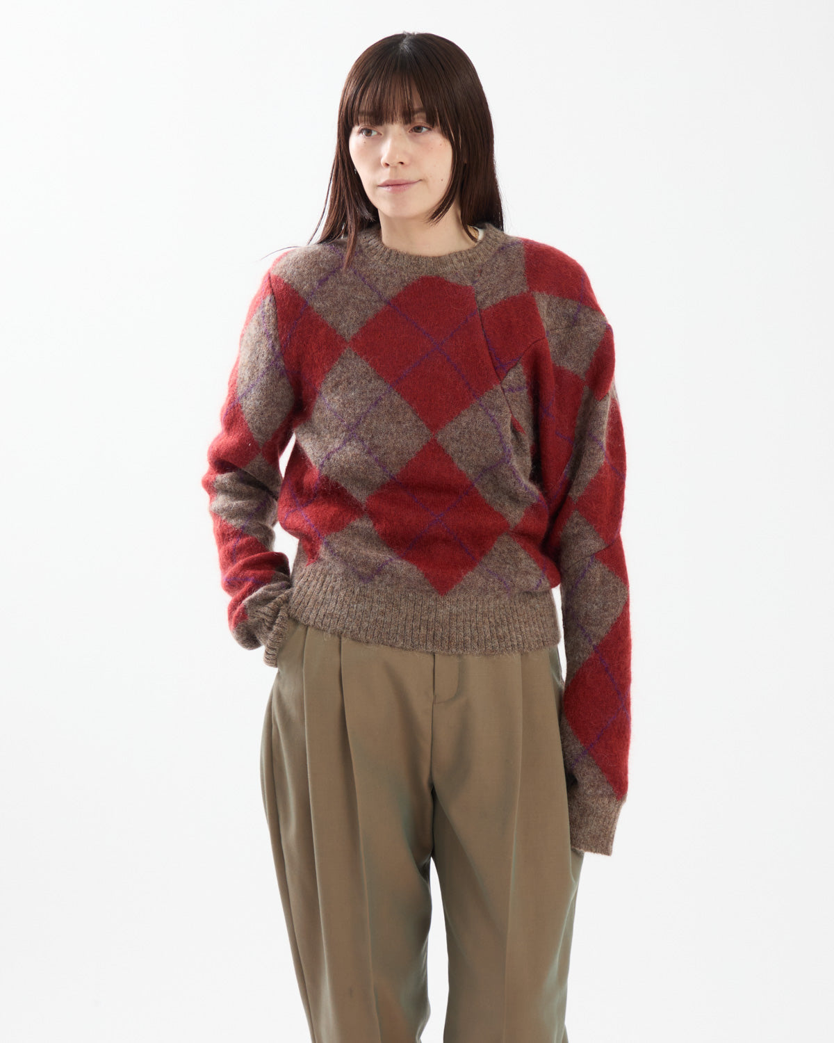 LUMPY SLEEVE ARGYLE PULLOVER