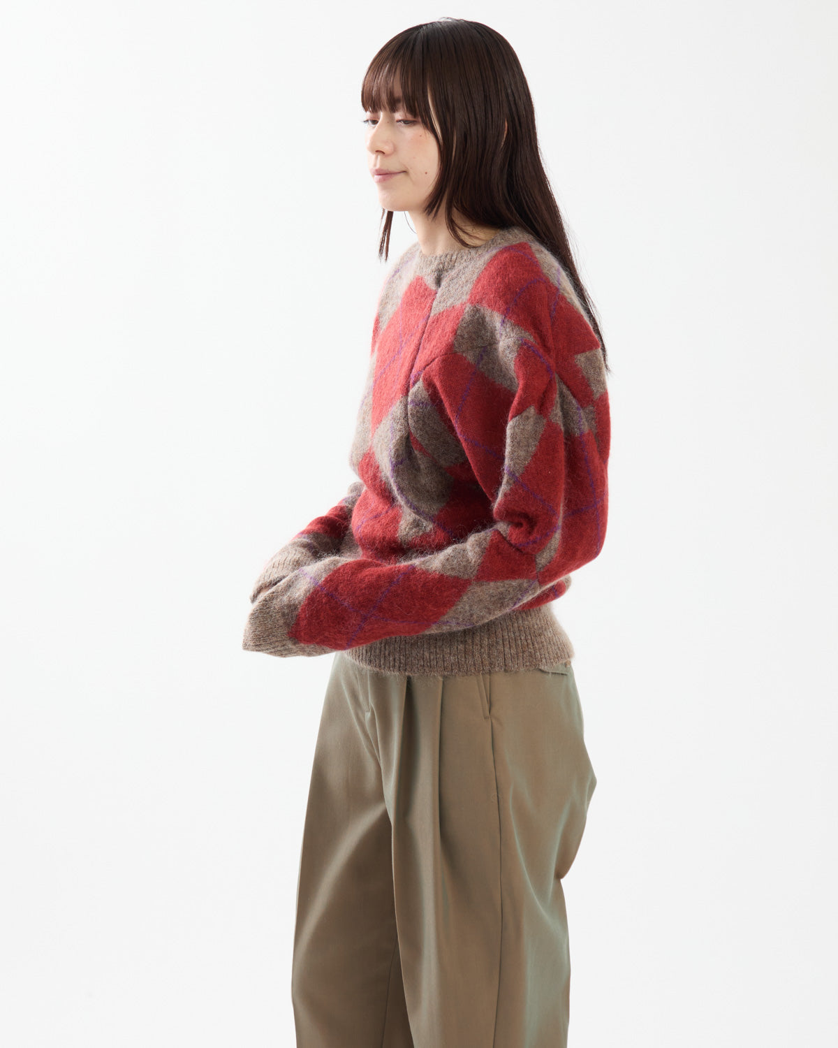 LUMPY SLEEVE ARGYLE PULLOVER