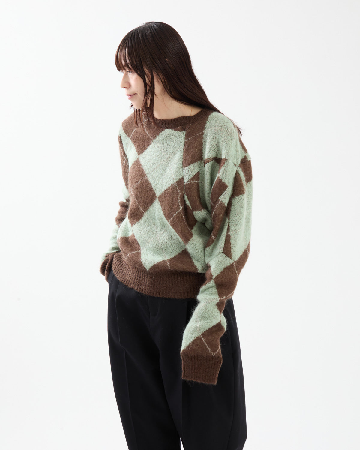LUMPY SLEEVE ARGYLE PULLOVER