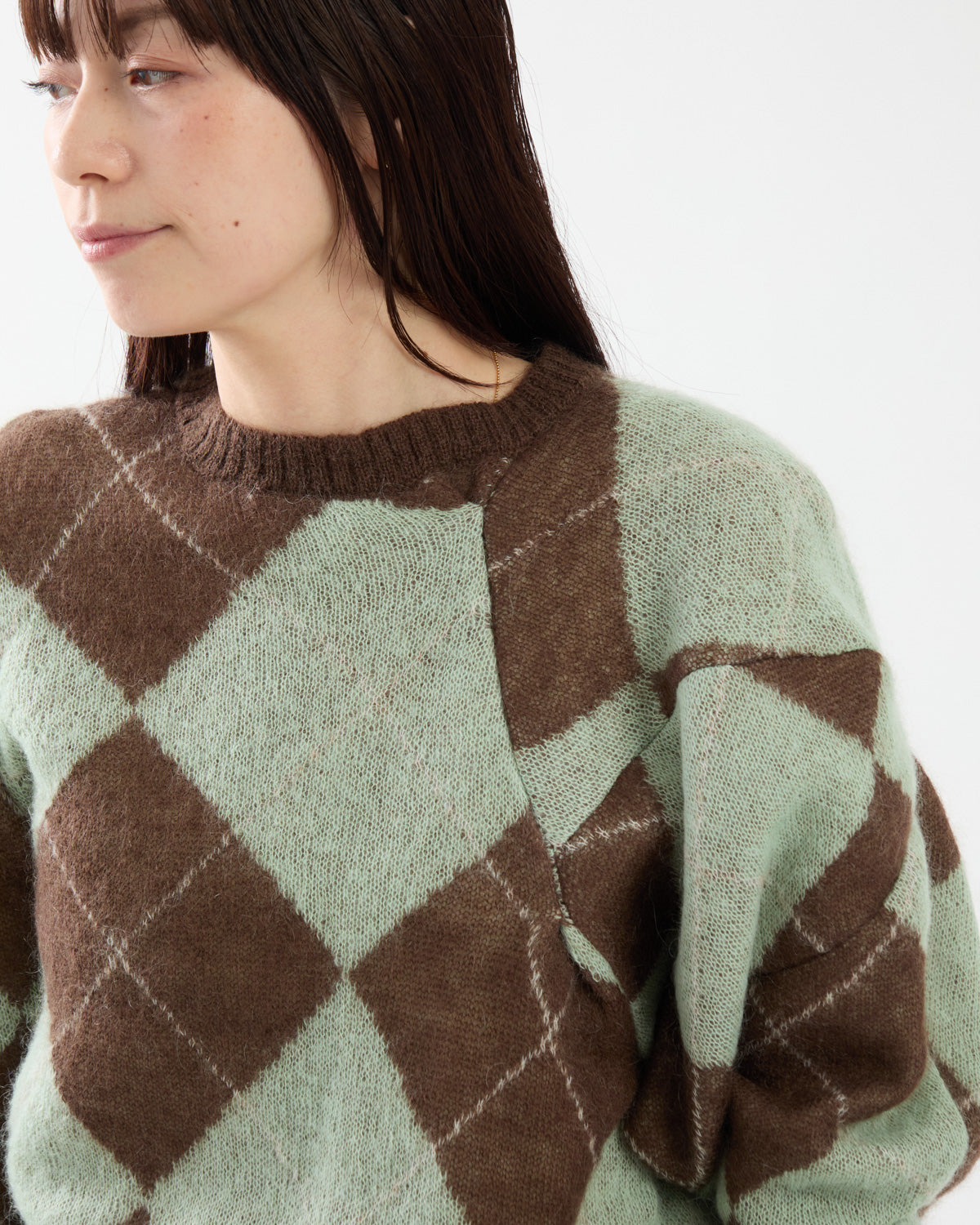 LUMPY SLEEVE ARGYLE PULLOVER