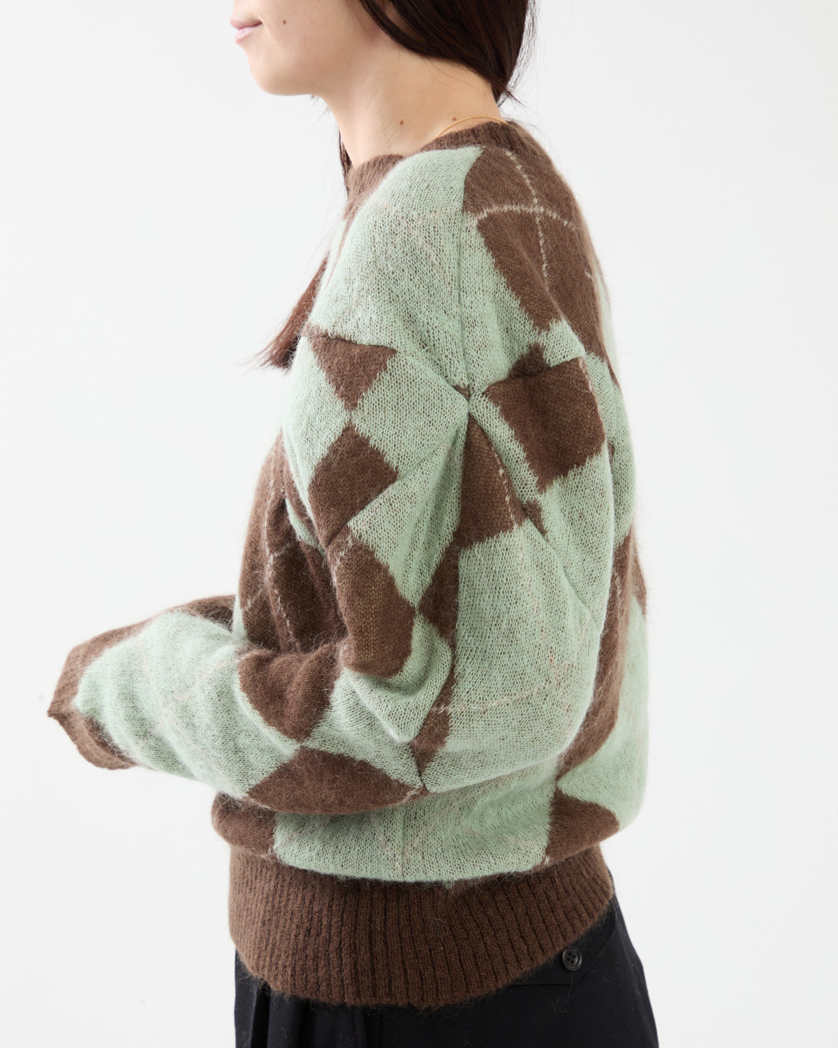 LUMPY SLEEVE ARGYLE PULLOVER