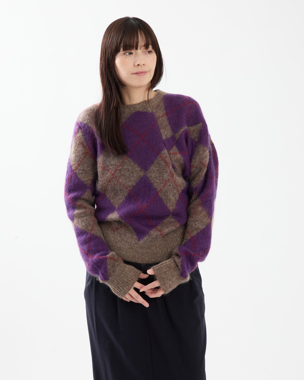 LUMPY SLEEVE ARGYLE PULLOVER