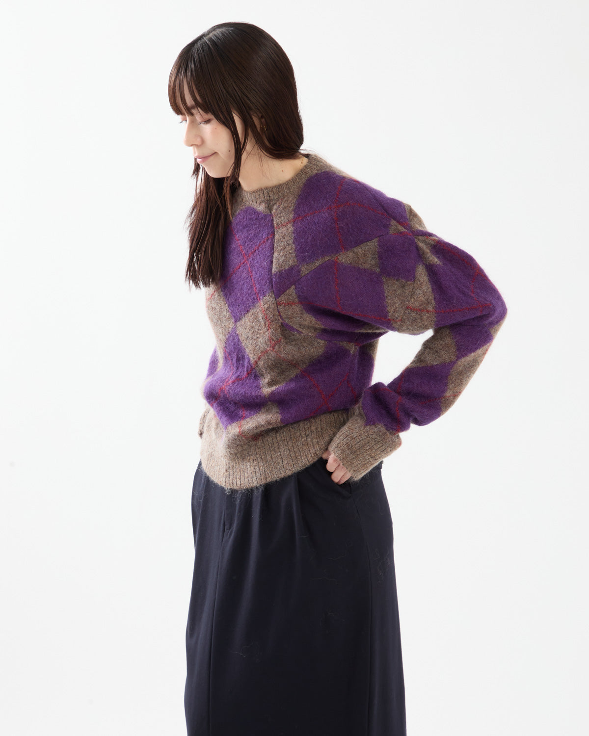 LUMPY SLEEVE ARGYLE PULLOVER