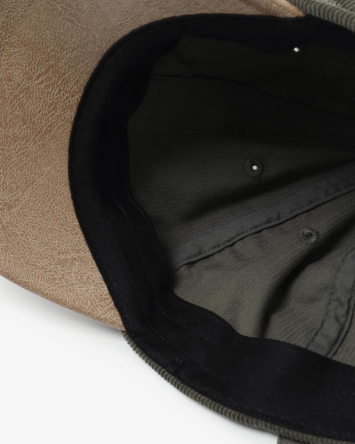 CORDUROY & FAUX LEATHER 6PANEL CAP