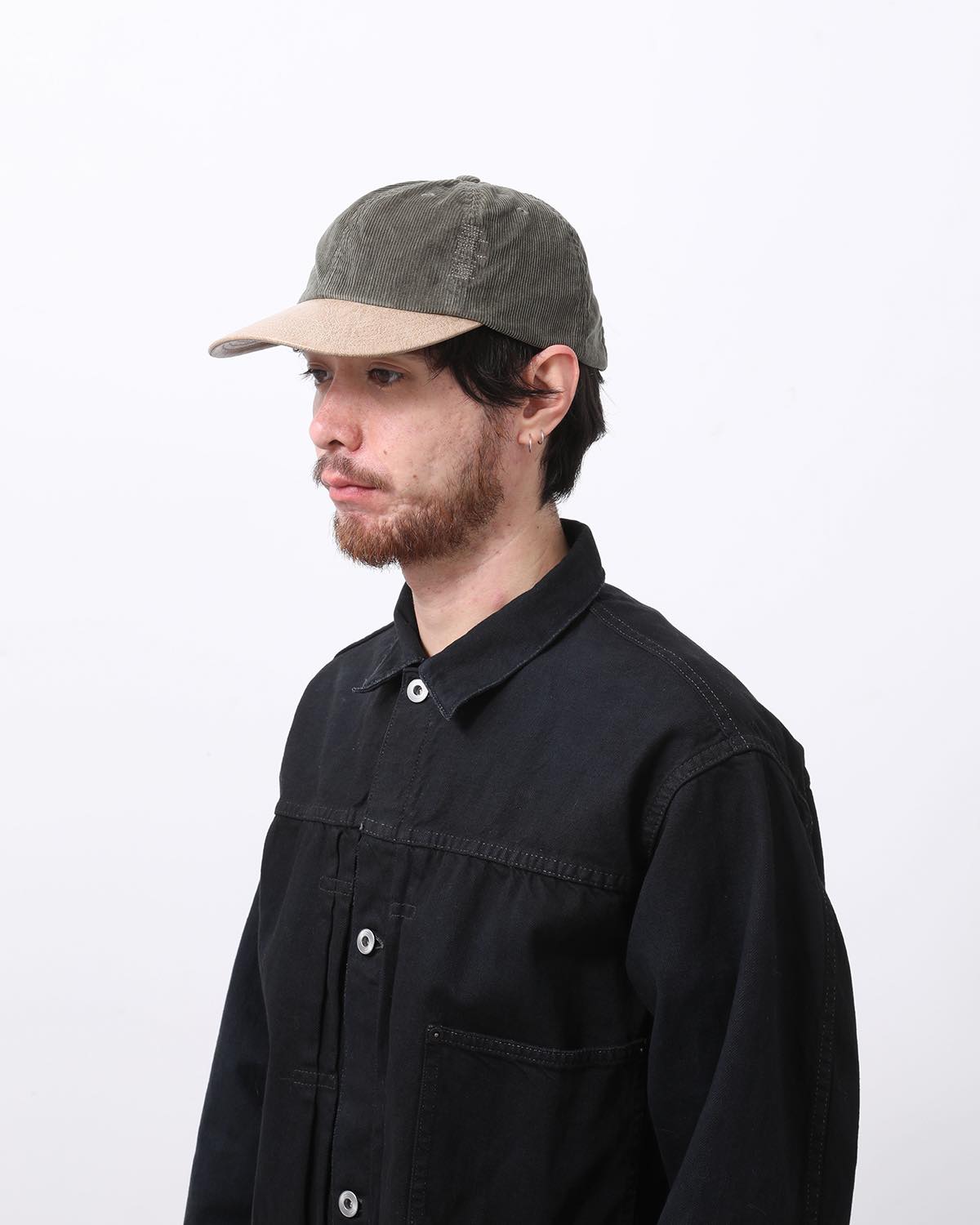 CORDUROY & FAUX LEATHER 6PANEL CAP